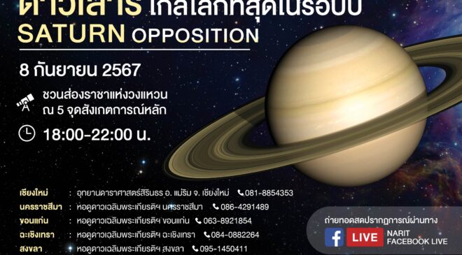 8 กันยายนนี้ ดาวเสาร์ใกล้โลกที่สุดในรอบปี